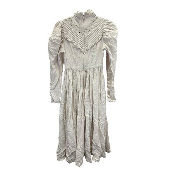 Linennaive Mary 18 Cream White Victorian Prairie Linen Dress XS Cottagecore - Picture 6 of 13